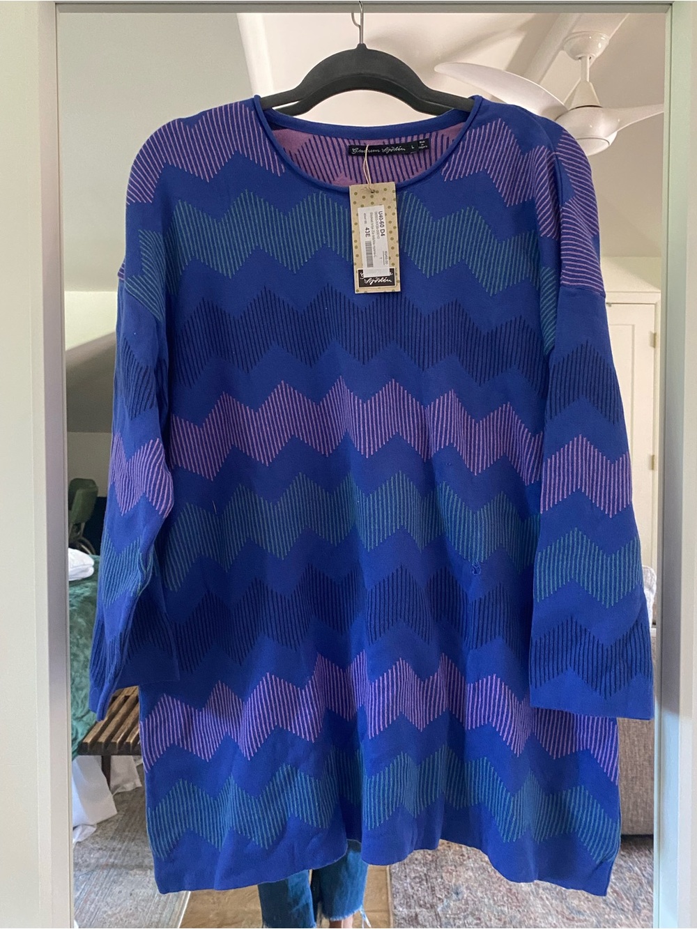 NWT Gudrun SJODEN pullover sweater chevron stripe blue purple organic cotton lrg